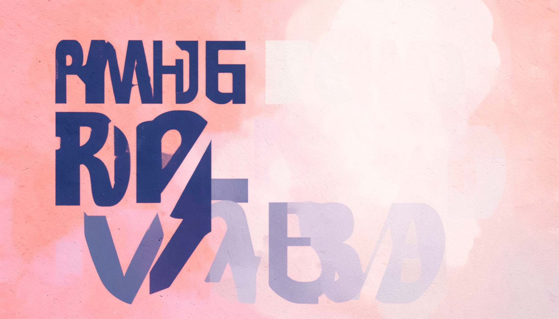 Album cover art with bold typography on a textured background, vibrant coral and navy palette